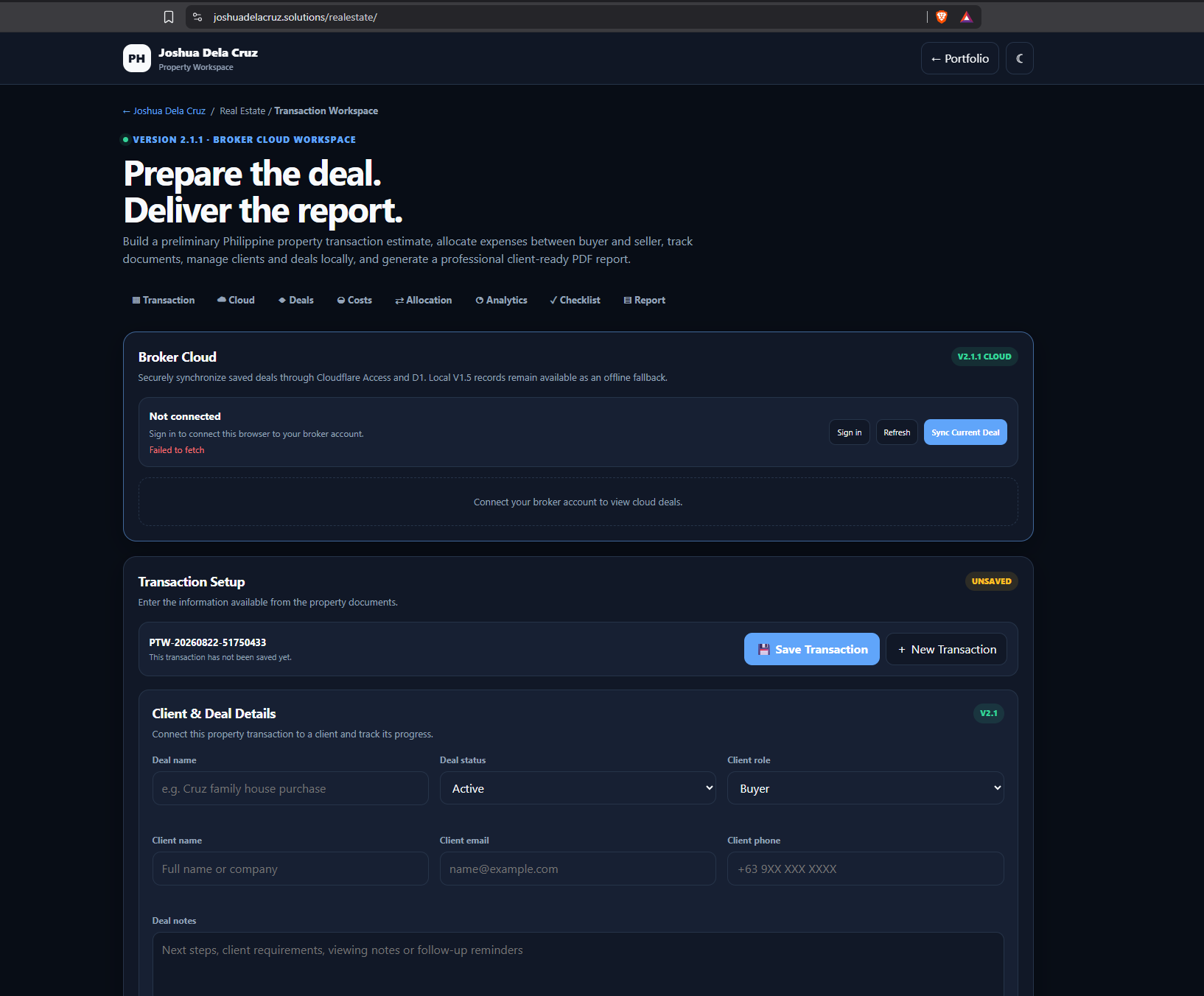 Philippine Property Transaction Workspace dashboard
